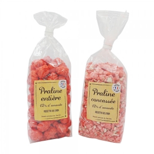 Praline rouge concassées 12% amandes paquet 500g  Carton de 20 paquets