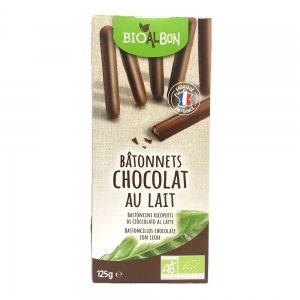 Biscuits bâtonnets chocolat lait BIO paquet 125g  CARTON DE 12 UVC