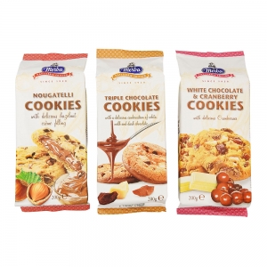 Cookies pépite chocolat fourrage noisette pqt 200g CT 12 PQT