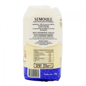 Semoule fine paquet 2kg Le Renard  Carton de 6 x 2 kg