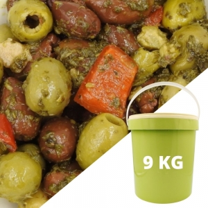 Olives cocktail dénoyautées basilic ail 23/27  Seau de 9 kg