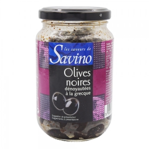 Olives noires dénoyautées  pot 37cl Savino Carton de 12 bocaux 37cl