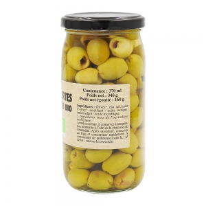 Olives vertes dénoyautées BIO pot 37 cl  Carton de 12 bocaux 37cl