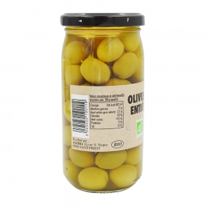 Olives vertes entières BIO pot 37cl  Carton de 12 bocaux 37cl