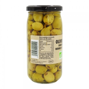 Olives vertes dénoyautées aux herbes BIO pne 160g  Carton de 12 bocaux 37cl