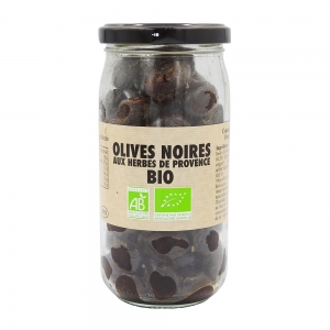 Olives noires herbes de Provence BIO pot pne 235g  Carton de 12 bocaux 37cl