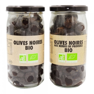 Olives noires herbes de Provence BIO pot pne 235g  Carton de 12 bocaux 37cl