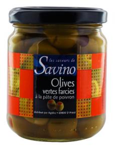 Olives farcies poivron   bocal 125g Savino Carton x 12 (pne 125 gr)