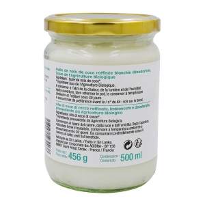 Huile de coco désodorisée BIO pot 500ml  CT 12