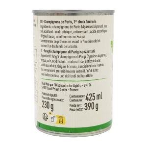 Champignons Paris émincés FRANCE pne 390g  12 BOITES