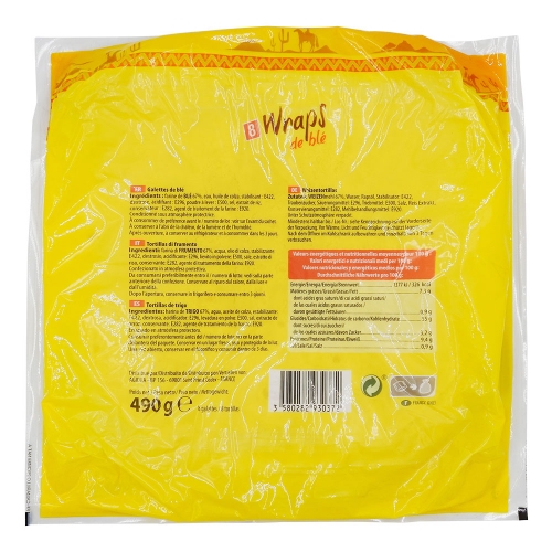 Grossiste Tortillas wrap 25cm paquet 490g Camarillo Carton de 12 prix
