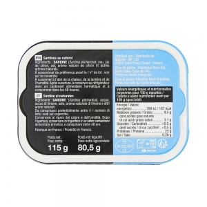 Sardines sans arêtes au naturel boîte 80.5g (pne)  CT DE 15 BTE