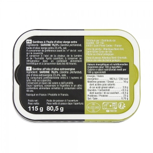Sardines à l'huile d'olive extra vierge boite 115g  CT DE 15 BTE