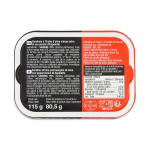 Sardines au piment d'Espelette boîte 80.5g (pne)  CT DE 15 BTE