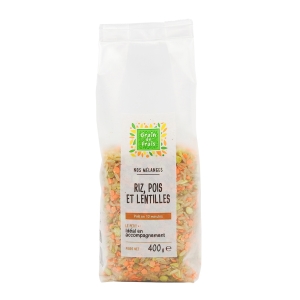 Mélange de riz pois et lentilles paquet 400g  CARTON DE 12 PQTS