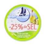 Thon entier huile d'olive -25% sel boite 80g <br>