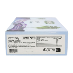 Dattes Ajwa Barari paquet 500g Récolte 2024  Cartons de 12 boites de 500gr