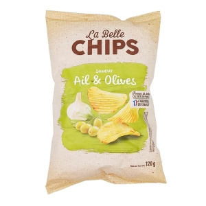 Chips à l'ail et olive pqt 135g La Belle Chips  CARTON DE 20 SACHETS