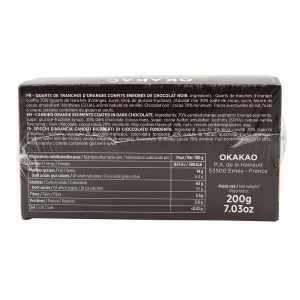 Quarts d'orange confits enrobés chocolat noir 200g  CT DE 12 BTE