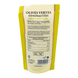 Olives vertes dénoyautées sachet de 90g la colombe  CT DE 20 SCH