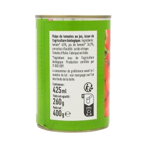 Pulpe de tomates en dés BIO boite 260g  CT DE 12 BTE