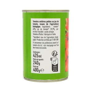 Tomates entières pelées BIO 240g SAVINO  CT DE 12 BTE