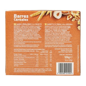 Barres de céréales aux noisettes paquet 126g  CTN DE 9 PQT