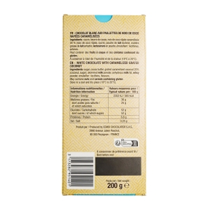 Chocolat blanc et coco tablette 200g  CT DE 17 TAB