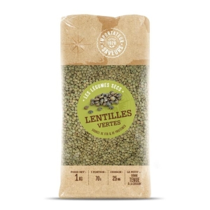 Lentilles vertes Canada paquet 1kg IDS  Carton de 8 x 1kg